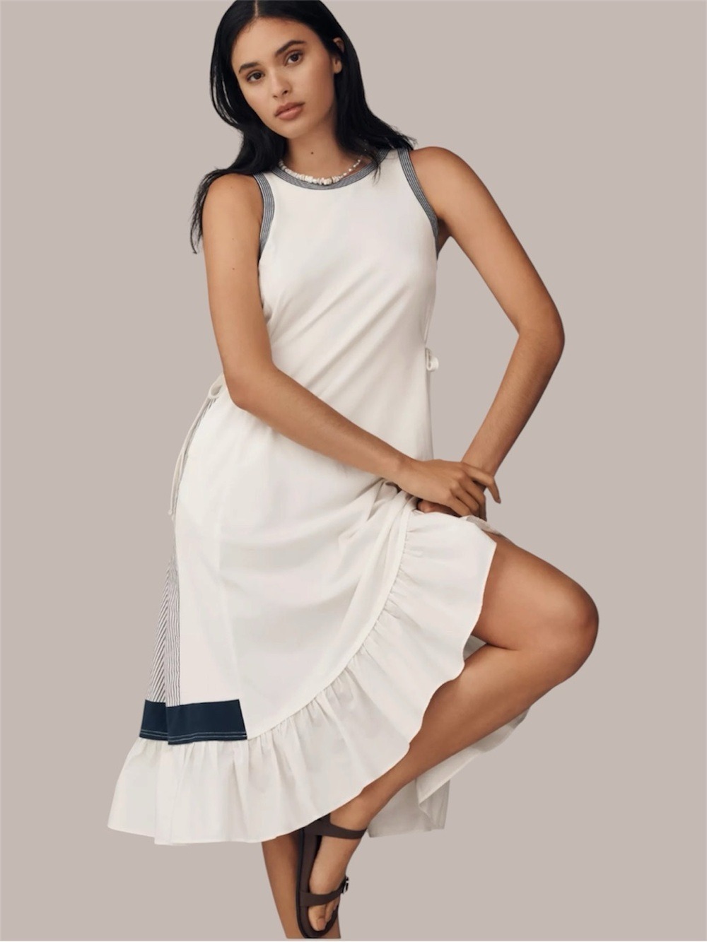 Daily Practice Nautical Ruffle Midi Dress White Navy Stripe Plus Size 3X Casual